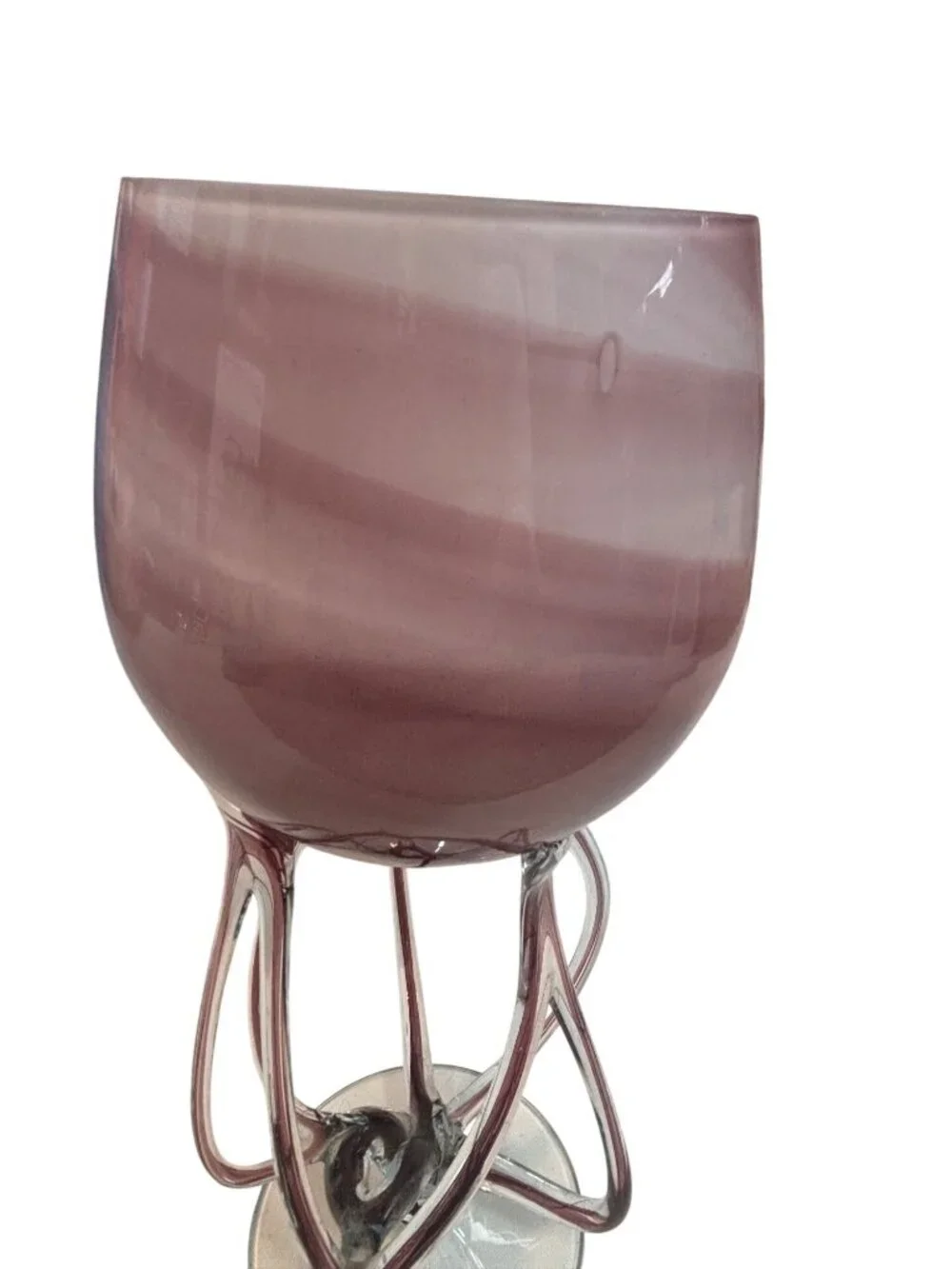 Hand-blown art glass pedestal bowl/vase, Jozefina Kronsno Jellyfish design, 1970